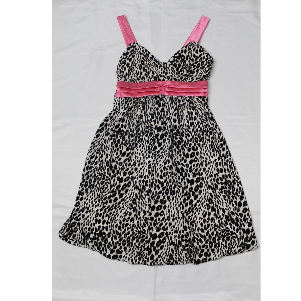 Taboo Leopard Print Dress Pink Satin Trim Empire Waist Y2K Party Small